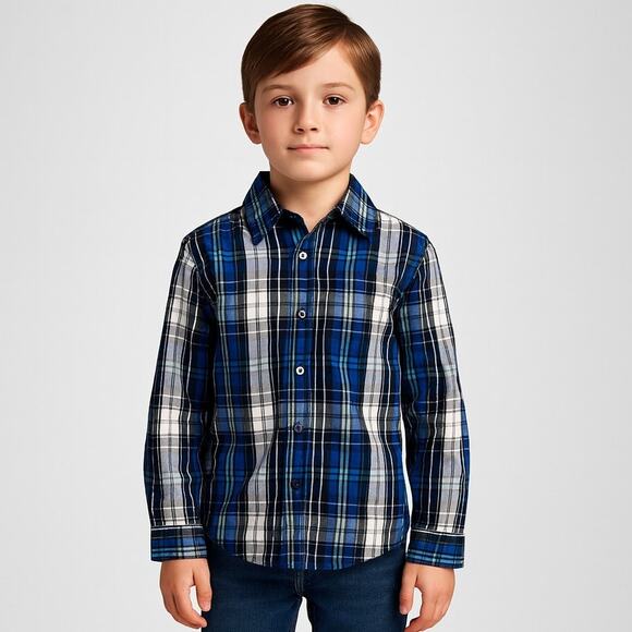 Excellent condition Simply Styled Boys Plaid Shirt - Size 8 - Blue Green White - Picture 1 of 6